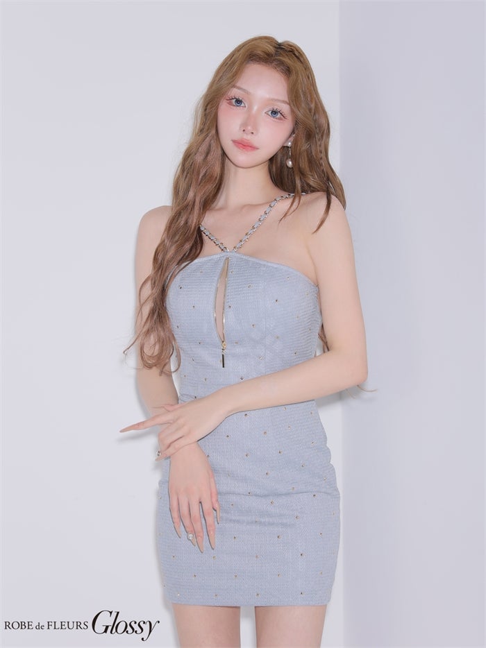 Glossy ローブドフルールグロッシー 【XSサイズあり】 スタッズダイヤジャガードミニキャバドレス gl4179