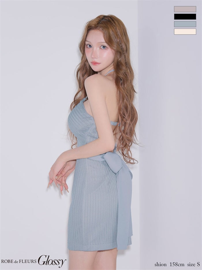 Glossy ローブドフルールグロッシー 【XSサイズあり】 バックリボンニットミニキャバドレス gl4187