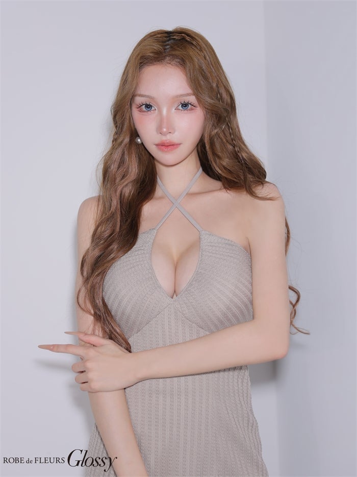 Glossy ローブドフルールグロッシー 【XSサイズあり】 バックリボンニットミニキャバドレス gl4187