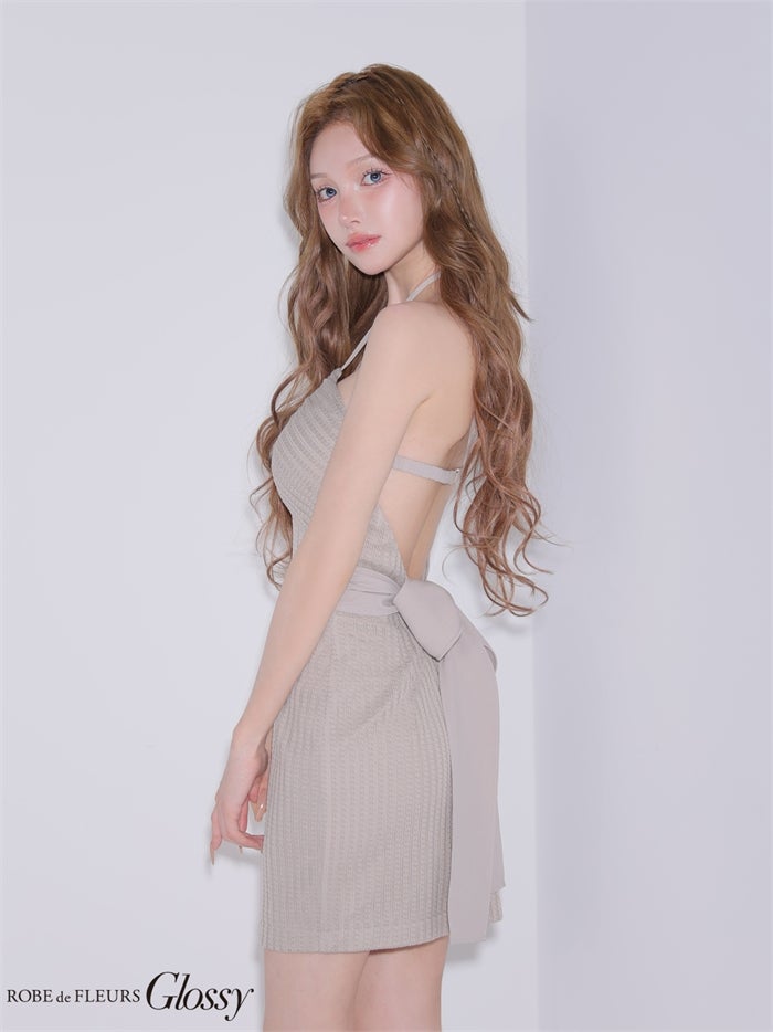 Glossy ローブドフルールグロッシー 【XSサイズあり】 バックリボンニットミニキャバドレス gl4187