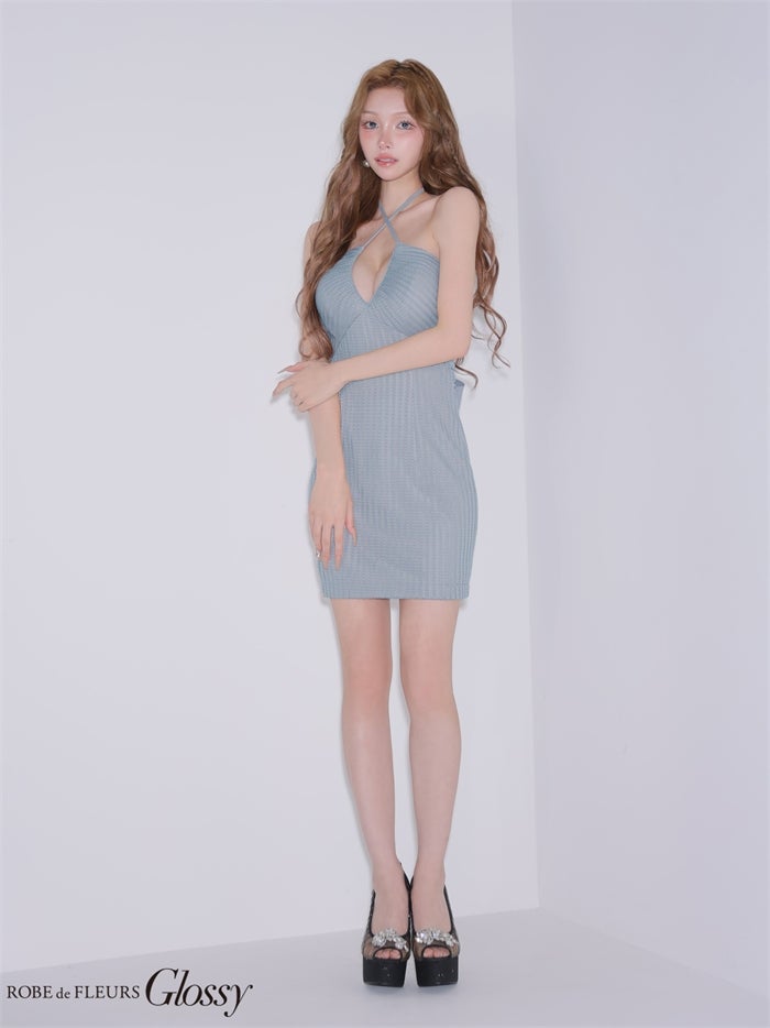 Glossy ローブドフルールグロッシー 【XSサイズあり】 バックリボンニットミニキャバドレス gl4187