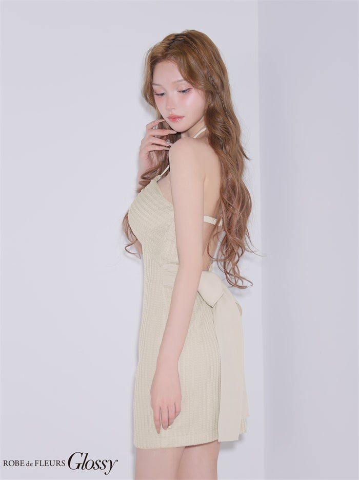 Glossy ローブドフルールグロッシー 【XSサイズあり】 バックリボンニットミニキャバドレス gl4187