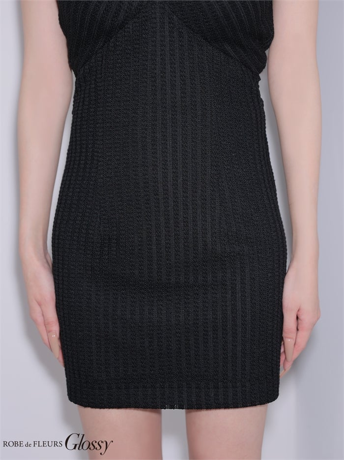 Glossy ローブドフルールグロッシー 【XSサイズあり】 バックリボンニットミニキャバドレス gl4187