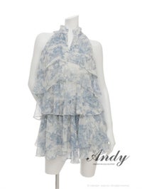 Andy アンディ トワルドジュイ柄ハイネックティアードフリルノースリーブミニドレス an-on3068