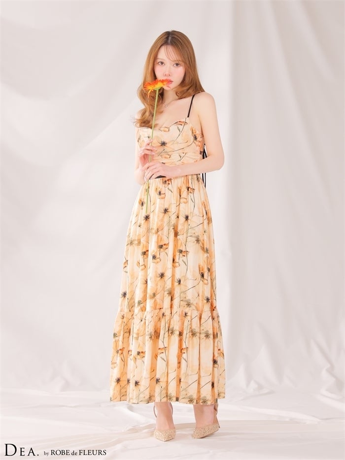 DEA. ディア バイ ローブドフルール 【XS～Lサイズあり】ウォーターカラーフラワードレープロングキャバドレス de4645-c
