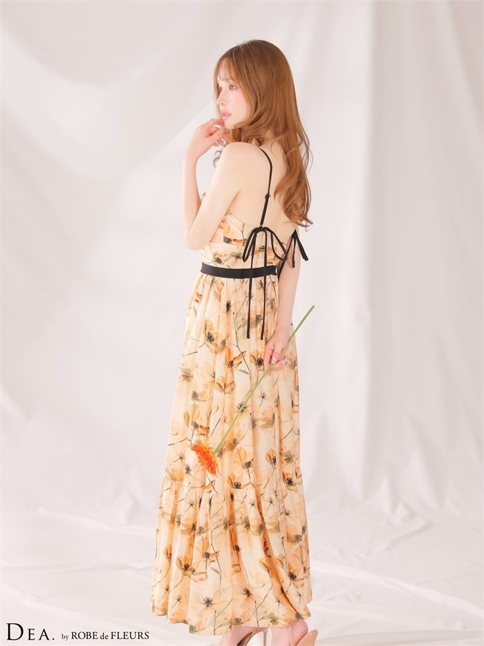 DEA. ディア バイ ローブドフルール 【XS～Lサイズあり】ウォーターカラーフラワードレープロングキャバドレス de4645-c