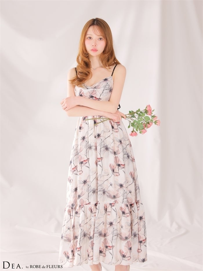 DEA. ディア バイ ローブドフルール 【XS～Lサイズあり】ウォーターカラーフラワードレープロングキャバドレス de4645-c