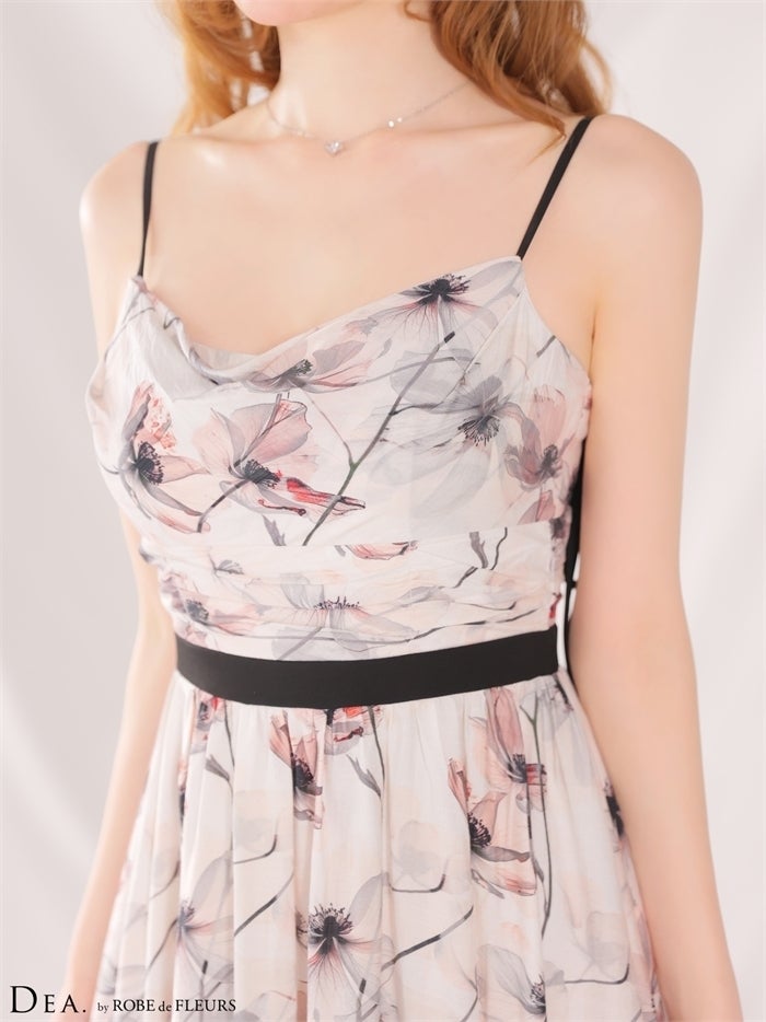 DEA. ディア バイ ローブドフルール 【XS～Lサイズあり】ウォーターカラーフラワードレープロングキャバドレス de4645-c