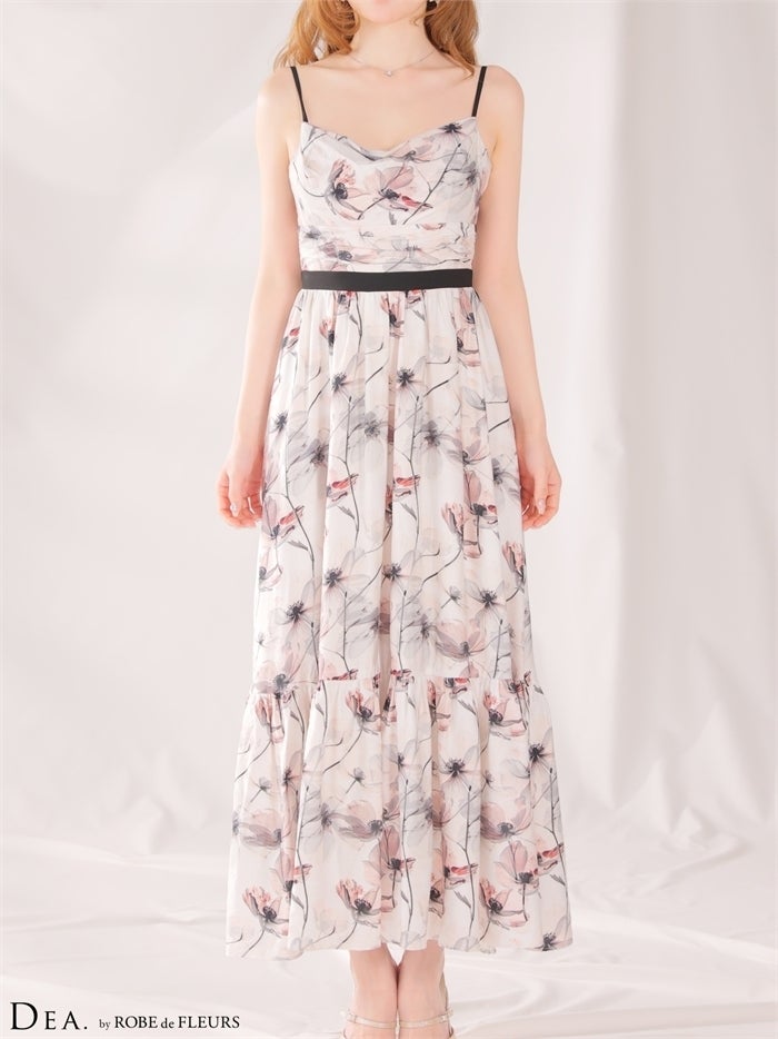 DEA. ディア バイ ローブドフルール 【XS～Lサイズあり】ウォーターカラーフラワードレープロングキャバドレス de4645-c