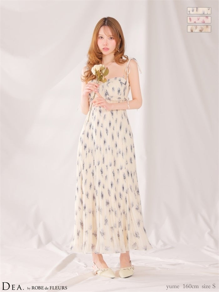 DEA. ディア バイ ローブドフルール 【XS～Lサイズあり】 プリーツフラワーシフォンロングキャバドレス de4643-c