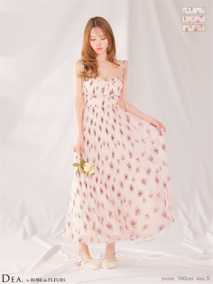 DEA. ディア バイ ローブドフルール 【XS～Lサイズあり】 プリーツフラワーシフォンロングキャバドレス de4643-c