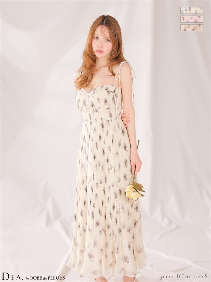 DEA. ディア バイ ローブドフルール 【XS～Lサイズあり】 プリーツフラワーシフォンロングキャバドレス de4643-c