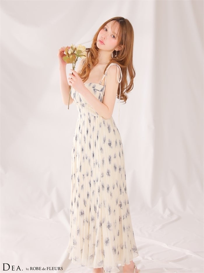 DEA. ディア バイ ローブドフルール 【XS～Lサイズあり】 プリーツフラワーシフォンロングキャバドレス de4643-c