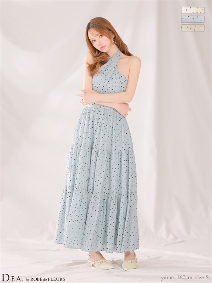 DEA. ディア バイ ローブドフルール 【XS～Lサイズあり】クロスホルタードットロングキャバドレス de4646-c