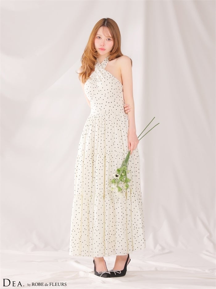 DEA. ディア バイ ローブドフルール 【XS～Lサイズあり】クロスホルタードットロングキャバドレス de4646-c