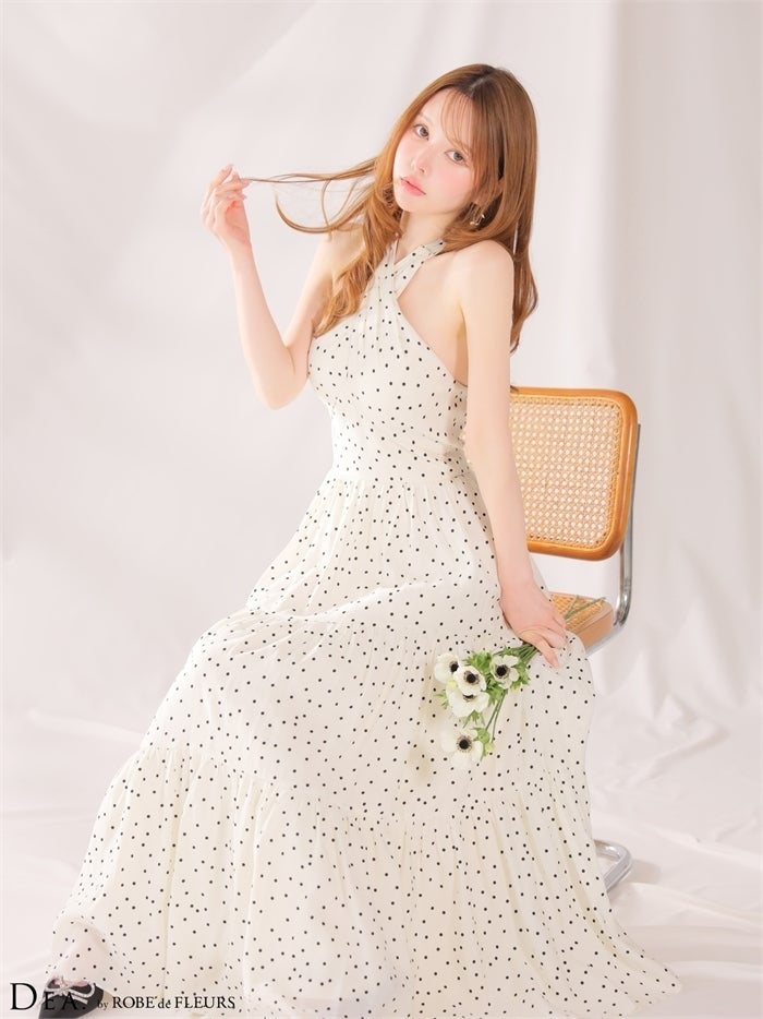 DEA. ディア バイ ローブドフルール 【XS～Lサイズあり】クロスホルタードットロングキャバドレス de4646-c