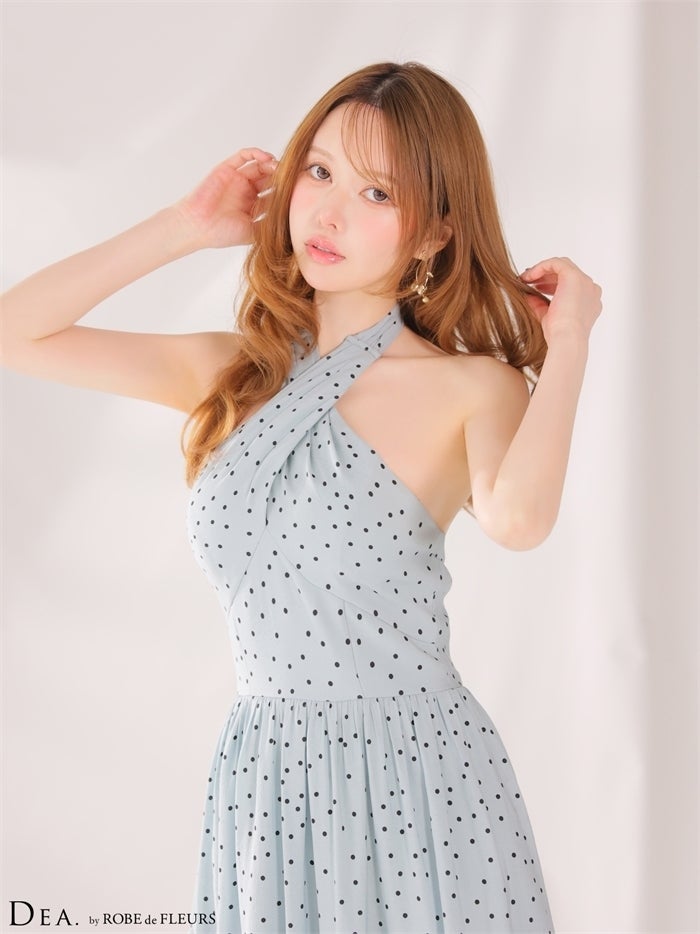 DEA. ディア バイ ローブドフルール 【XS～Lサイズあり】クロスホルタードットロングキャバドレス de4646-c