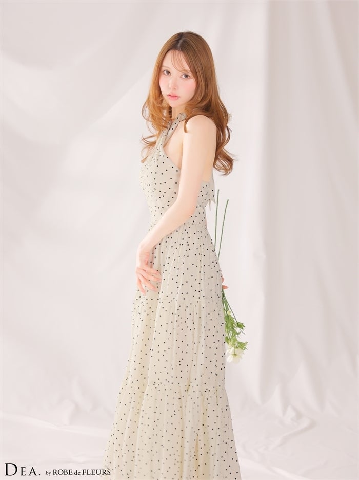 DEA. ディア バイ ローブドフルール 【XS～Lサイズあり】クロスホルタードットロングキャバドレス de4646-c