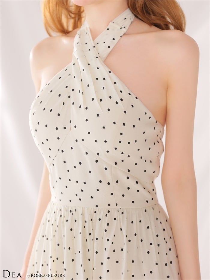DEA. ディア バイ ローブドフルール 【XS～Lサイズあり】クロスホルタードットロングキャバドレス de4646-c
