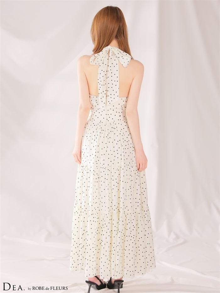 DEA. ディア バイ ローブドフルール 【XS～Lサイズあり】クロスホルタードットロングキャバドレス de4646-c