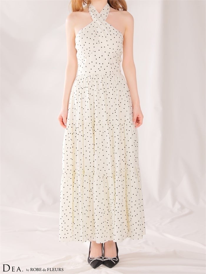 DEA. ディア バイ ローブドフルール 【XS～Lサイズあり】クロスホルタードットロングキャバドレス de4646-c