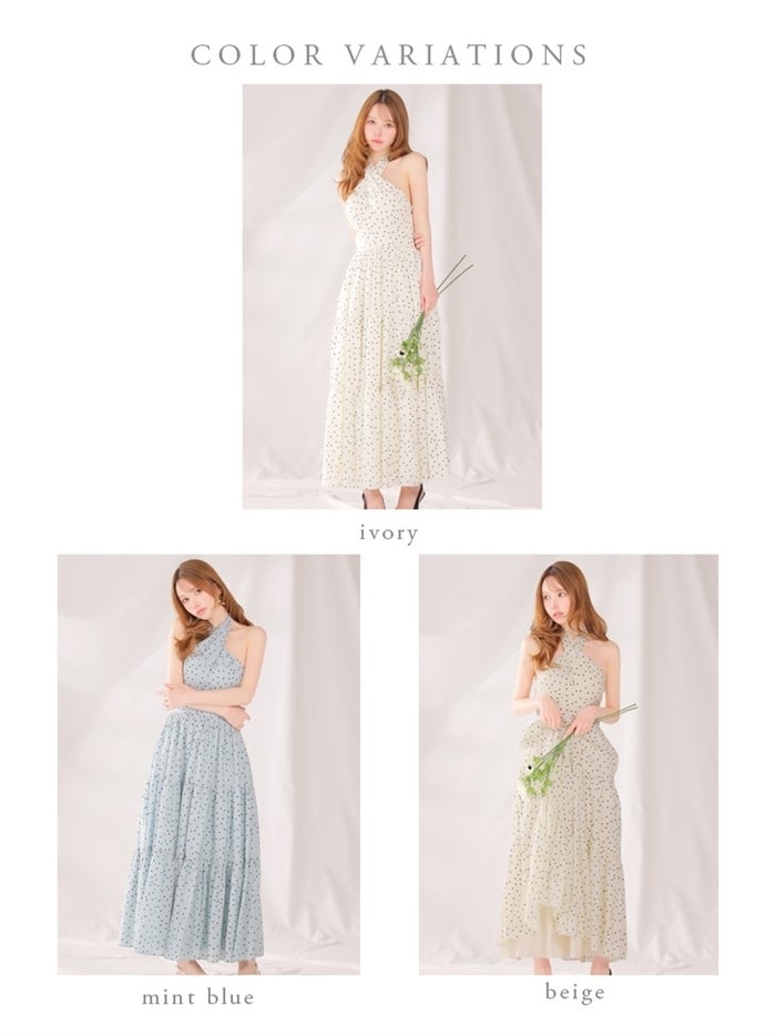 DEA. ディア バイ ローブドフルール 【XS～Lサイズあり】クロスホルタードットロングキャバドレス de4646-c