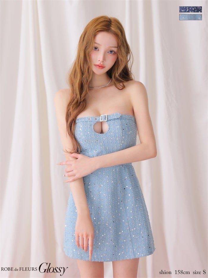 Glossy ローブドフルールグロッシー 【XSサイズあり】スパンコールベアデニムミニキャバドレス gl4167-c
