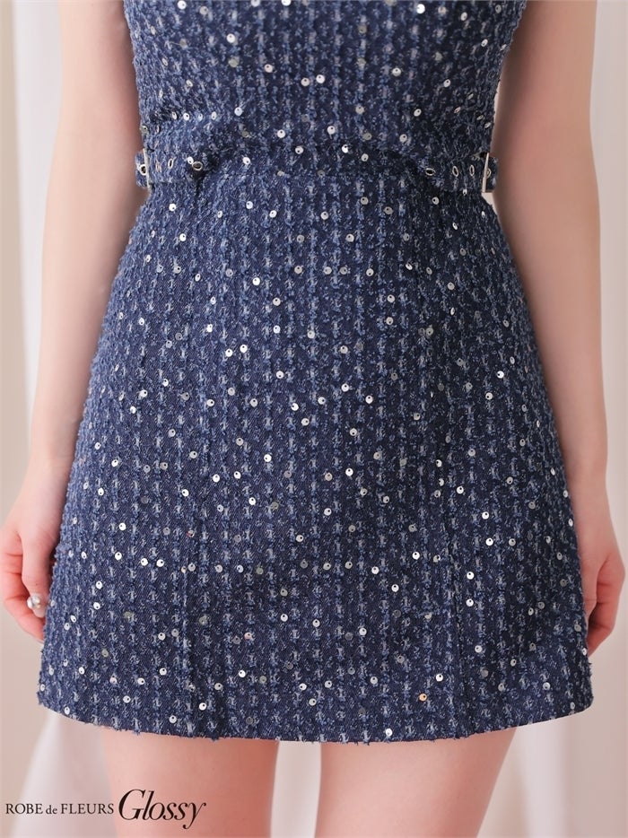 Glossy ローブドフルールグロッシー 【XSサイズあり】スパンコールベアデニムミニキャバドレス gl4167-c