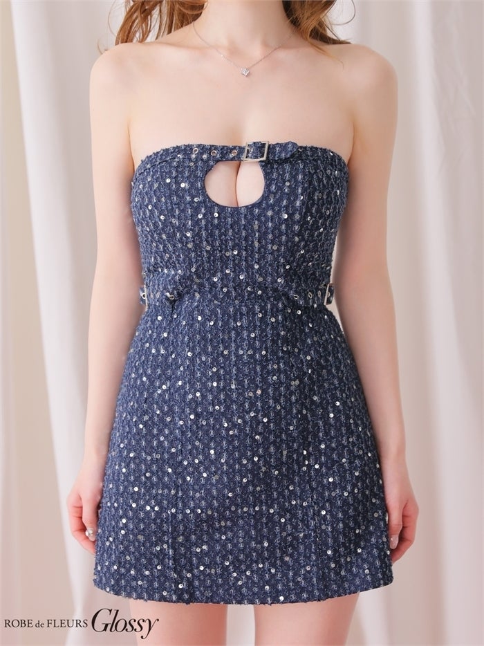 Glossy ローブドフルールグロッシー 【XSサイズあり】スパンコールベアデニムミニキャバドレス gl4167-c