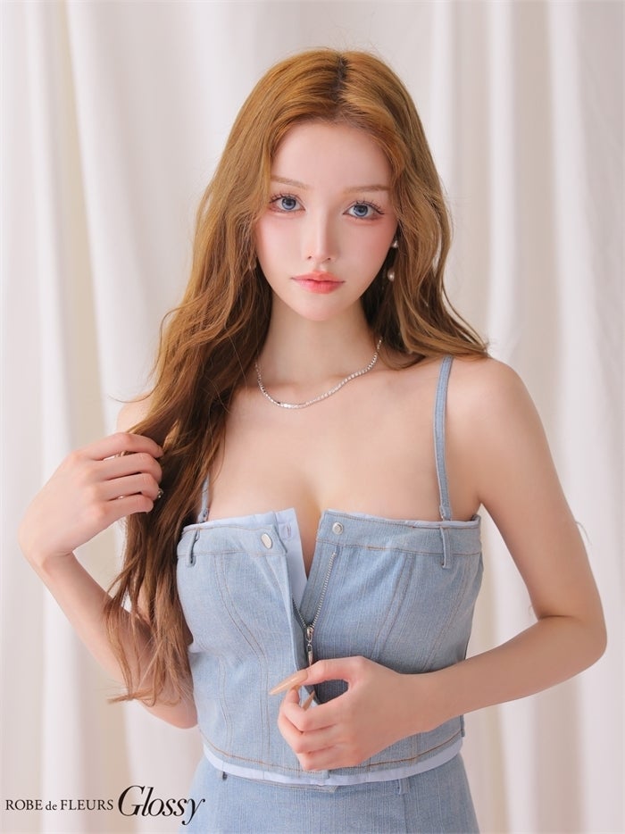 Glossy ローブドフルールグロッシー 【XSサイズあり】 シャツドッキングステッチデニムセットアップミニキャバドレス gl4184-c