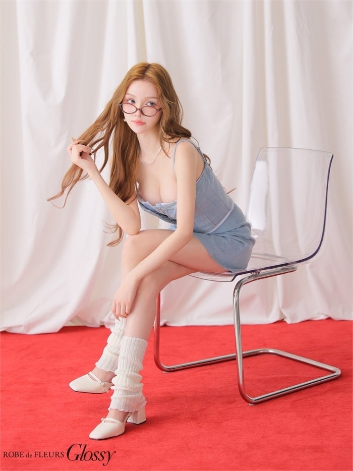 Glossy ローブドフルールグロッシー 【XSサイズあり】 シャツドッキングステッチデニムセットアップミニキャバドレス gl4184-c