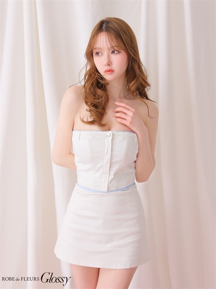 Glossy ローブドフルールグロッシー 【XSサイズあり】 シャツドッキングステッチデニムセットアップミニキャバドレス gl4184-c