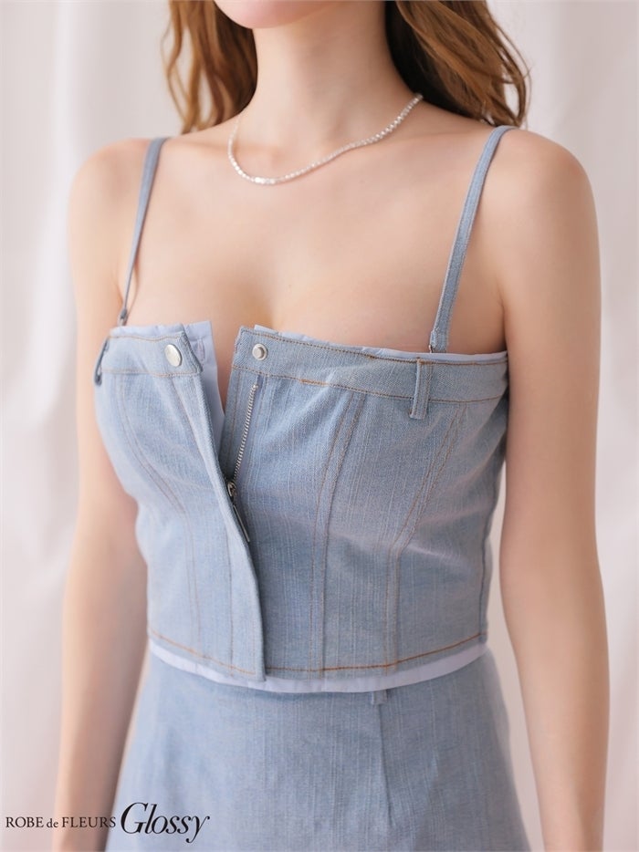 Glossy ローブドフルールグロッシー 【XSサイズあり】 シャツドッキングステッチデニムセットアップミニキャバドレス gl4184-c