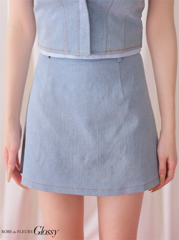 Glossy ローブドフルールグロッシー 【XSサイズあり】 シャツドッキングステッチデニムセットアップミニキャバドレス gl4184-c