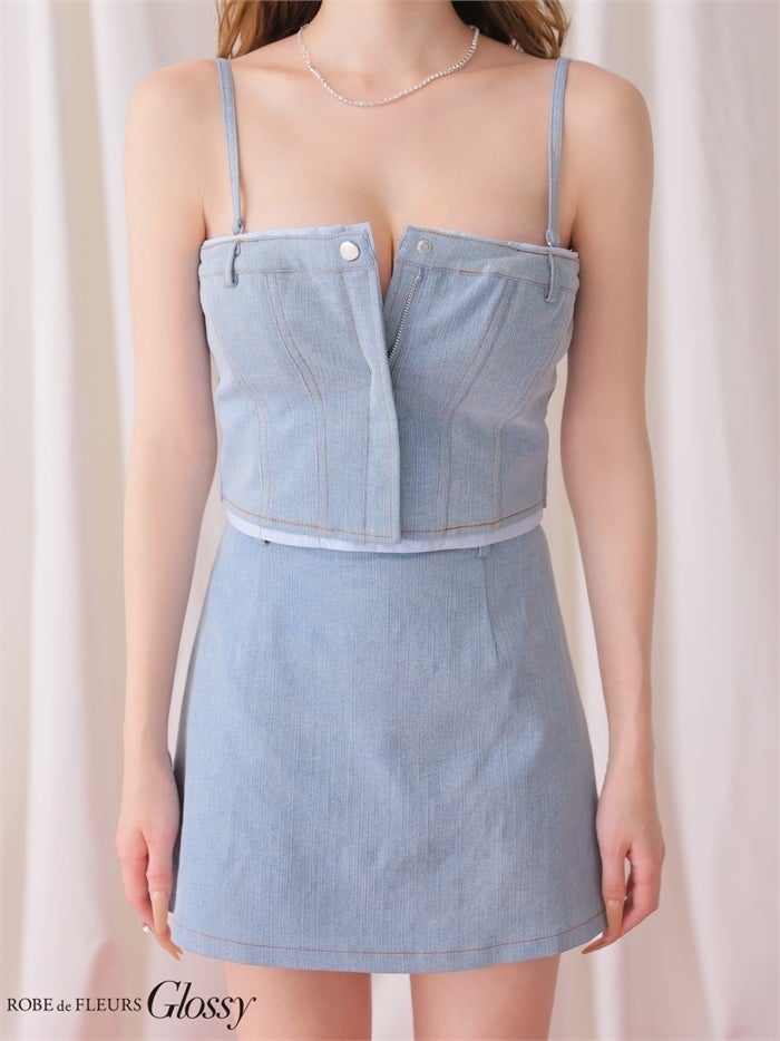 Glossy ローブドフルールグロッシー 【XSサイズあり】 シャツドッキングステッチデニムセットアップミニキャバドレス gl4184-c