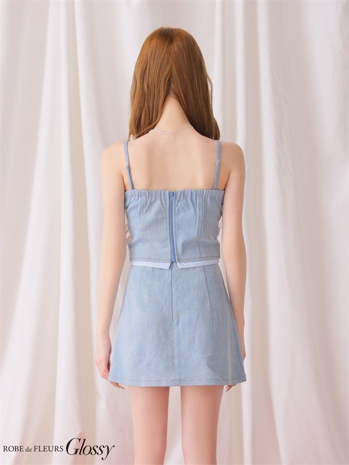 Glossy ローブドフルールグロッシー 【XSサイズあり】 シャツドッキングステッチデニムセットアップミニキャバドレス gl4184-c