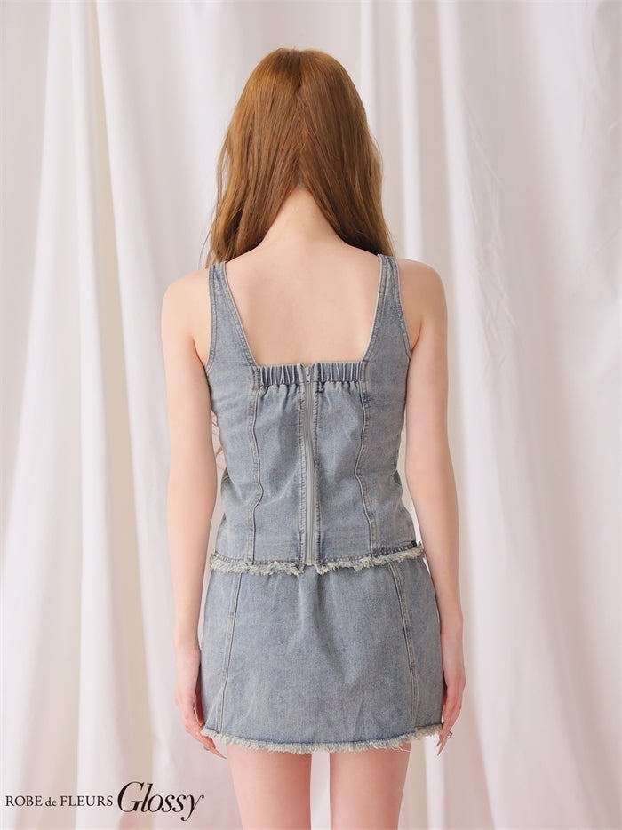 Glossy ローブドフルールグロッシー 【XS～Lサイズあり】フリンジデニムセットアップミニキャバドレス gl4363-c