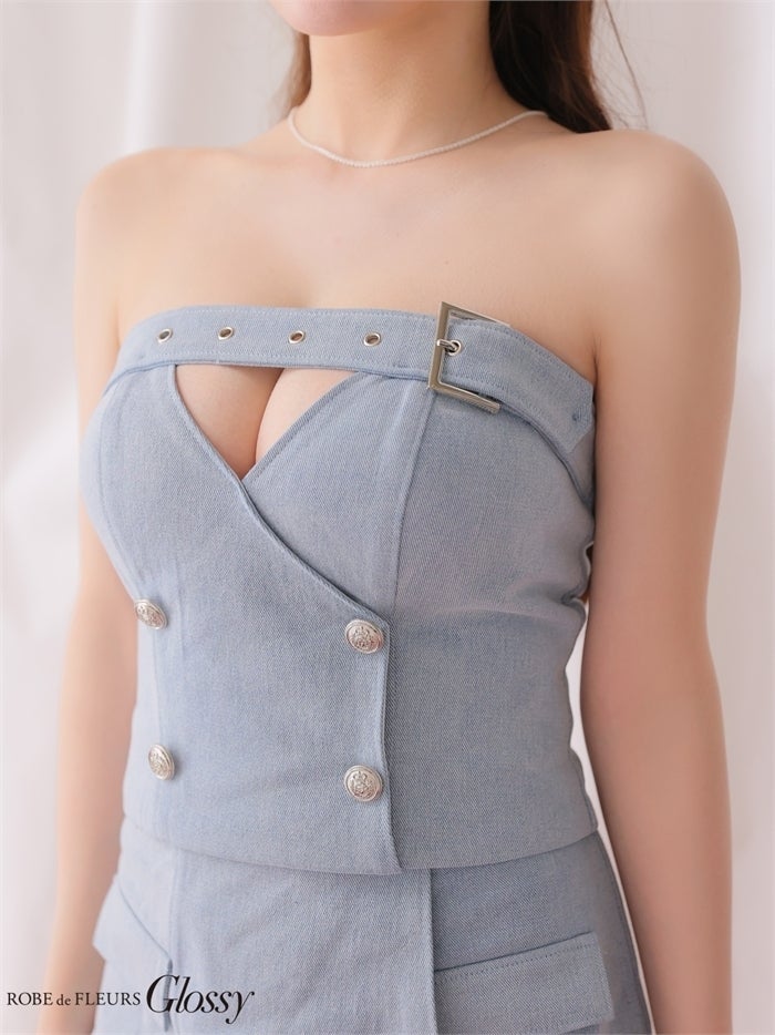 Glossy ローブドフルールグロッシー 【XSサイズあり】ベルトデニムベアセットアップミニキャバドレス gl4675-c