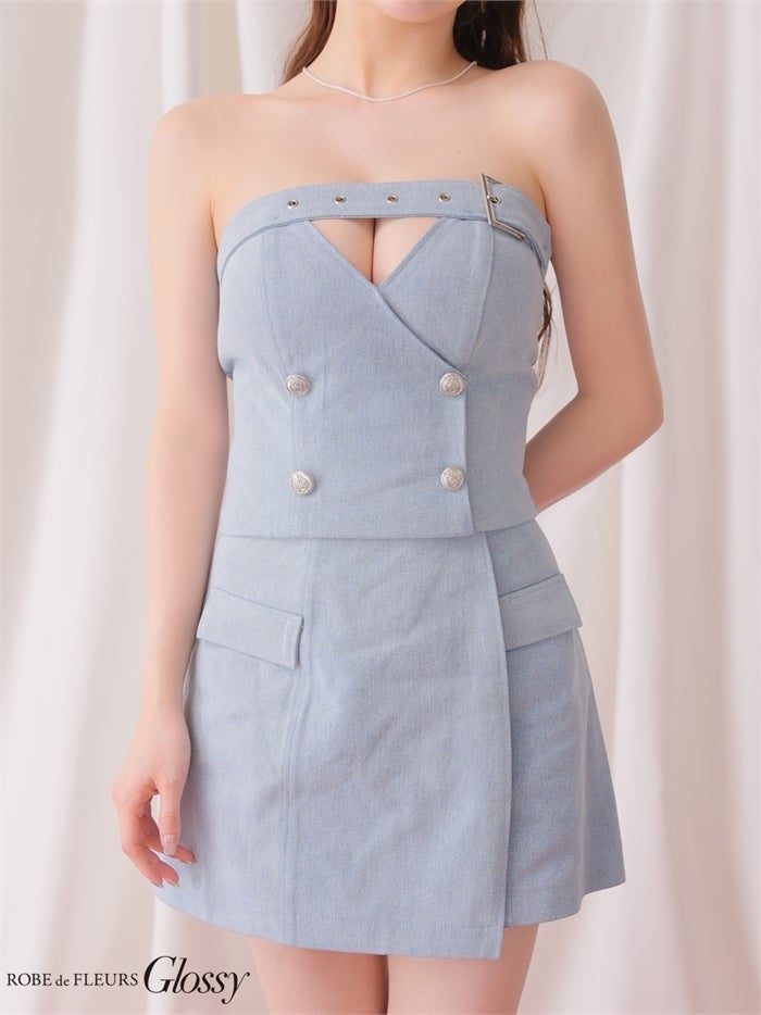 Glossy ローブドフルールグロッシー 【XSサイズあり】ベルトデニムベアセットアップミニキャバドレス gl4675-c
