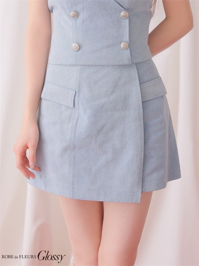 Glossy ローブドフルールグロッシー 【XSサイズあり】ベルトデニムベアセットアップミニキャバドレス gl4675-c