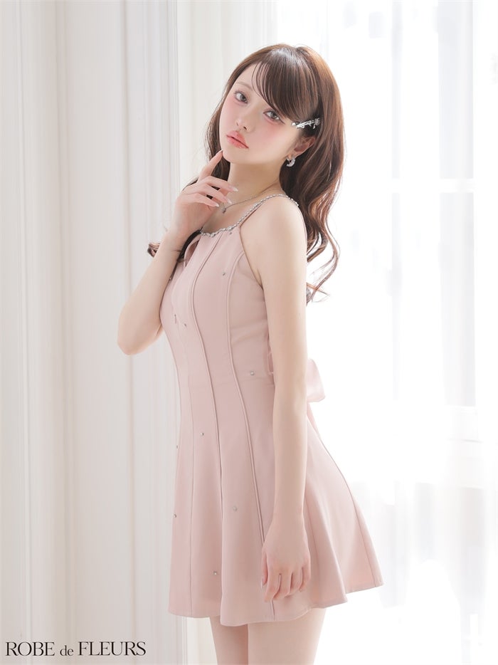 ROBE de FLEURS ローブドフルール 【XSサイズあり】バックリボンビジューミニキャミキャバドレス fm4174-c