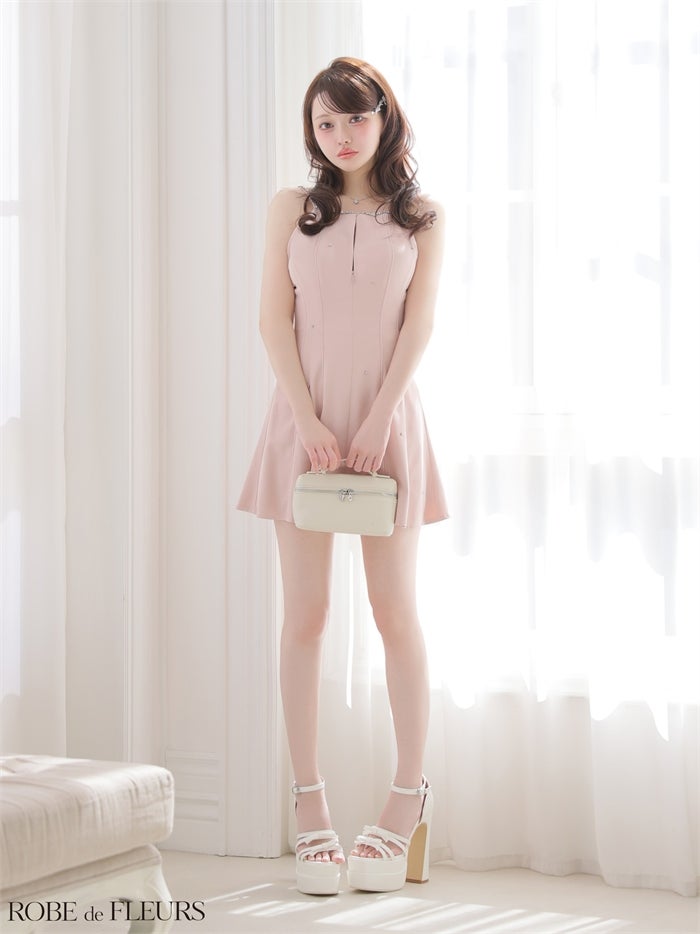 ROBE de FLEURS ローブドフルール 【XSサイズあり】バックリボンビジューミニキャミキャバドレス fm4174-c