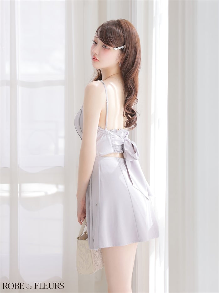 ROBE de FLEURS ローブドフルール 【XSサイズあり】バックリボンビジューミニキャミキャバドレス fm4174-c