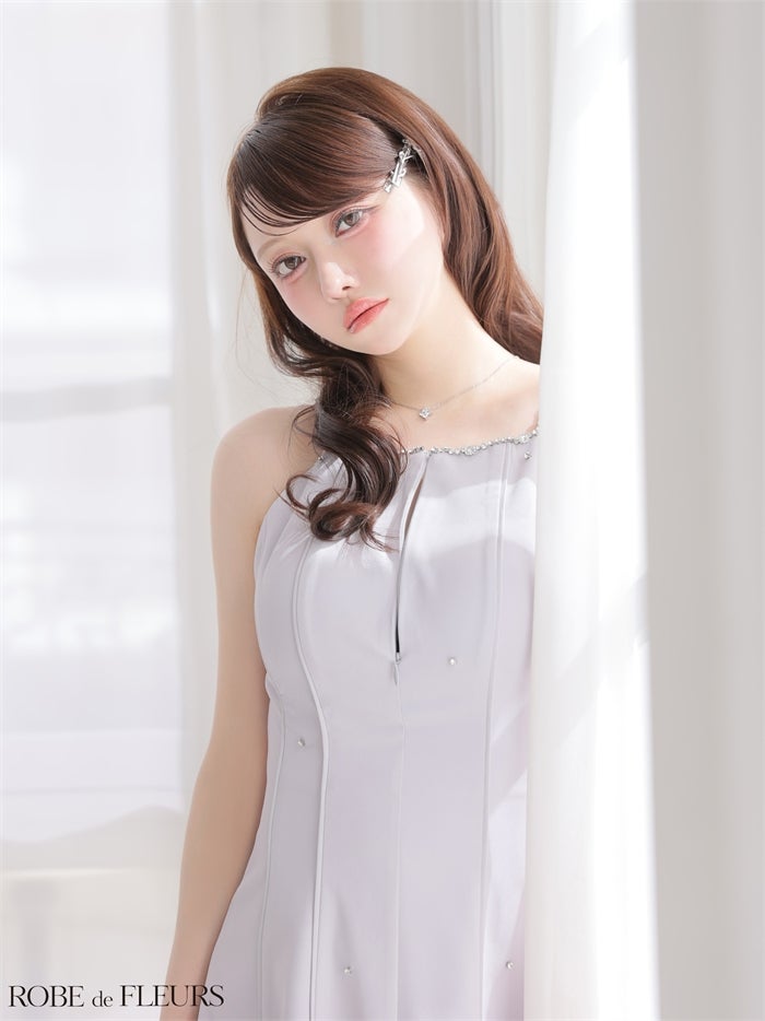 ROBE de FLEURS ローブドフルール 【XSサイズあり】バックリボンビジューミニキャミキャバドレス fm4174-c