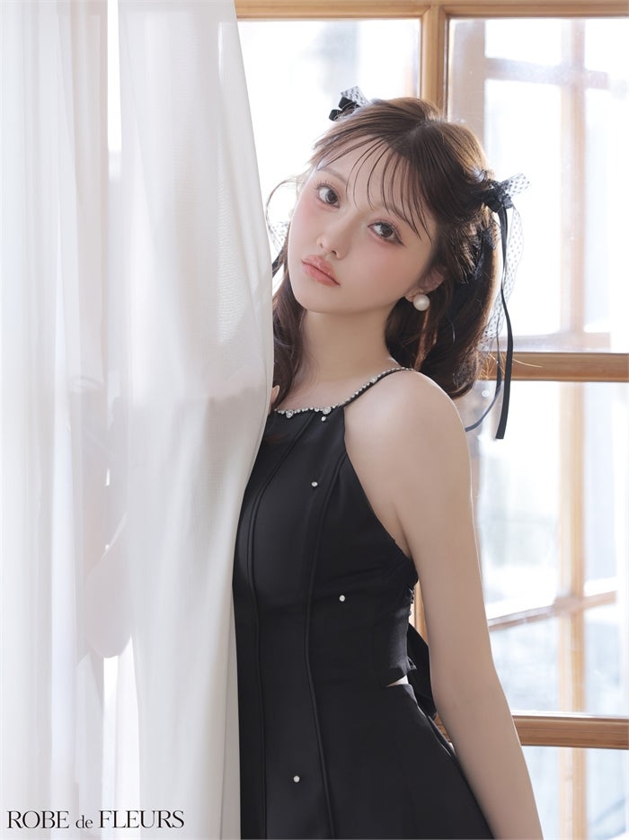 ROBE de FLEURS ローブドフルール 【XSサイズあり】バックリボンビジューミニキャミキャバドレス fm4174-c