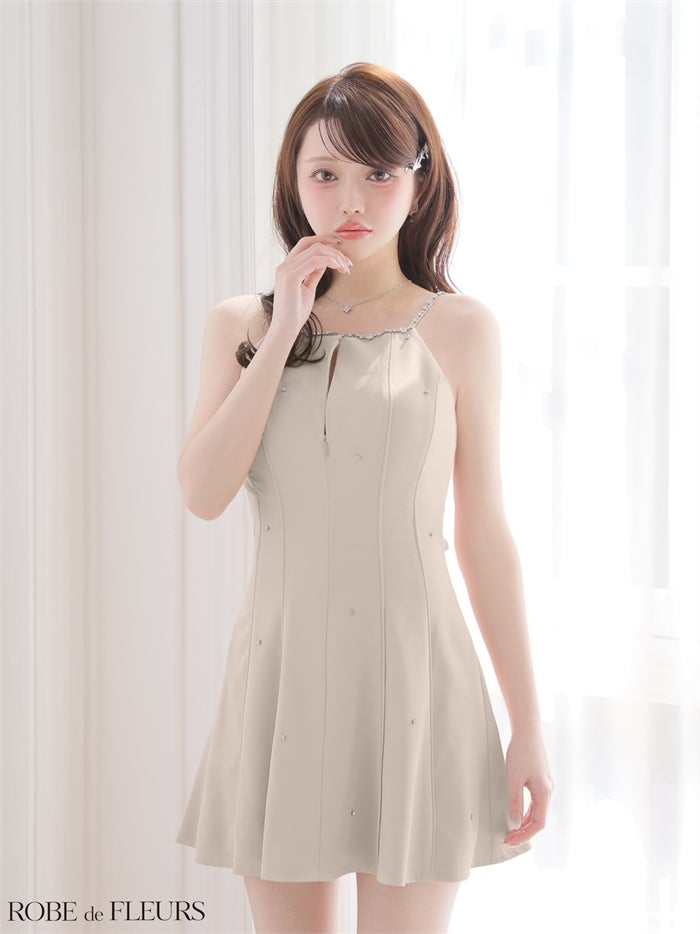 ROBE de FLEURS ローブドフルール 【XSサイズあり】バックリボンビジューミニキャミキャバドレス fm4174-c