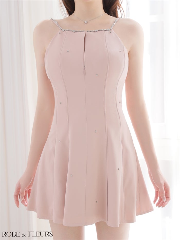 ROBE de FLEURS ローブドフルール 【XSサイズあり】バックリボンビジューミニキャミキャバドレス fm4174-c