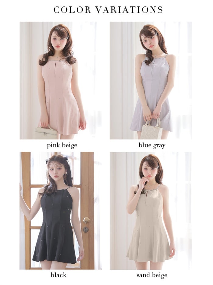 ROBE de FLEURS ローブドフルール 【XSサイズあり】バックリボンビジューミニキャミキャバドレス fm4174-c