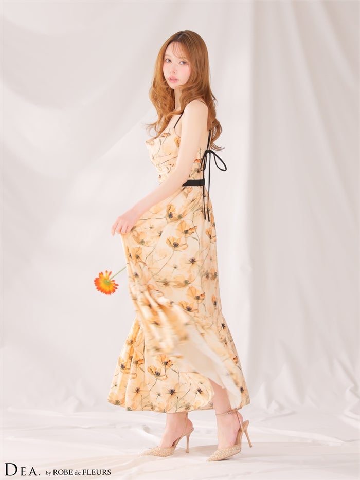  DEA. ディア バイ ローブドフルール 【XS～Lサイズあり】ウォーターカラーフラワードレープロングキャバドレス de4645