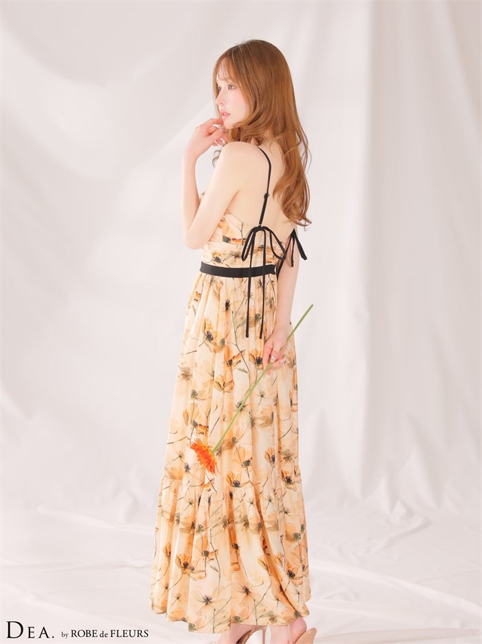  DEA. ディア バイ ローブドフルール 【XS～Lサイズあり】ウォーターカラーフラワードレープロングキャバドレス de4645